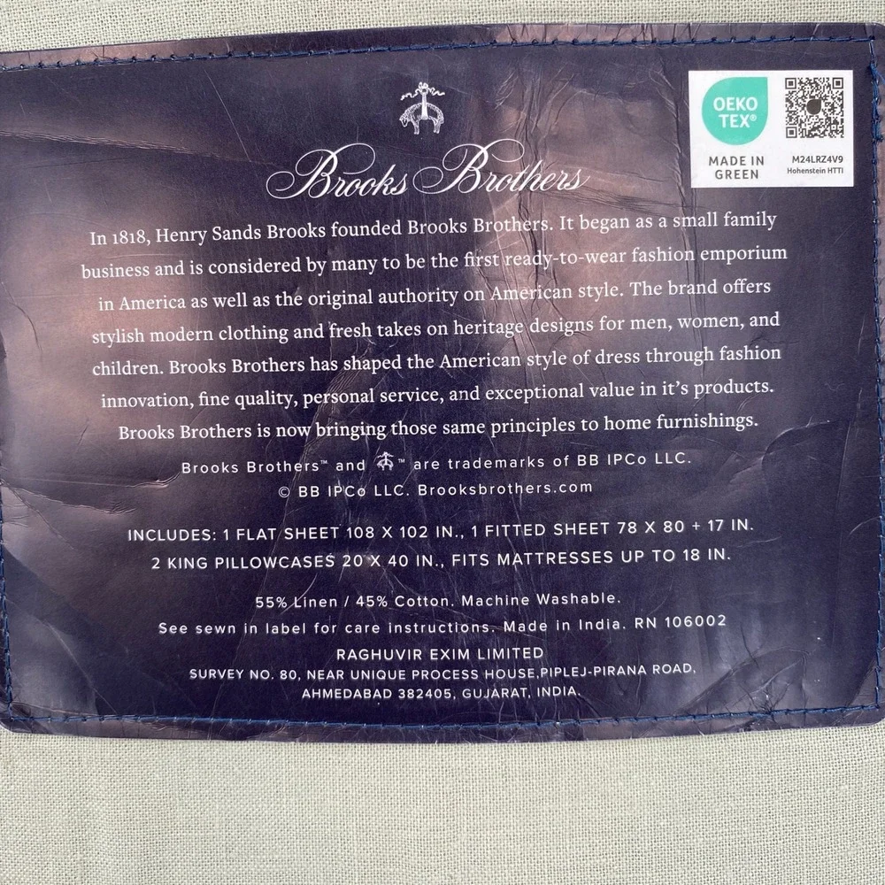 Brooks Brothers Sheet Set King Sage Green Linen Cotton Washed Softness Earthy